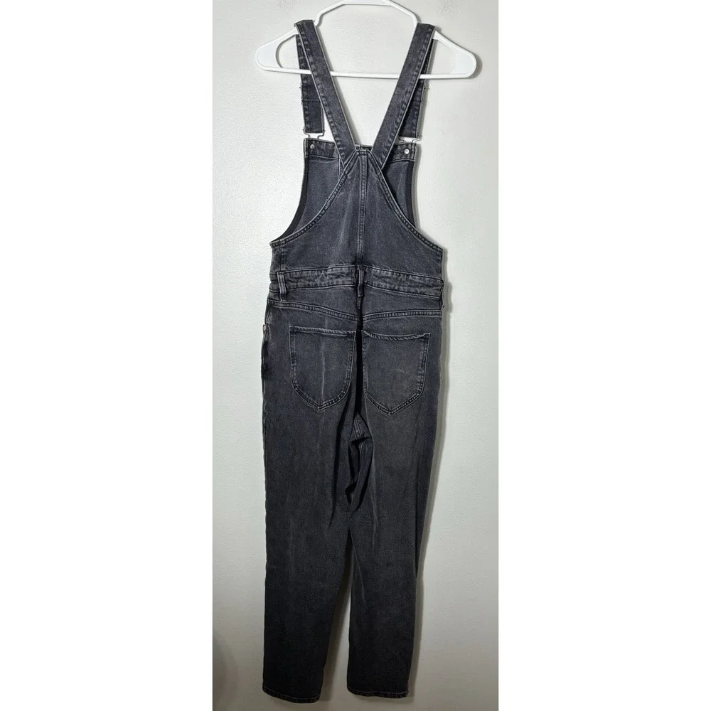 Free People We The Free Shelby Denim Overalls Black Sz 29 Button Front Cropped